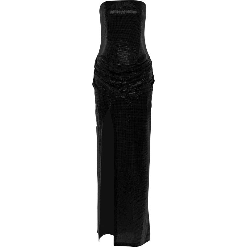 Theodosia Strapless Sequin Ruched Slit Maxi Gown
