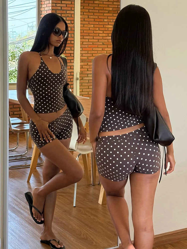 Sabrina Mocha Polka Lounge Shorts Set Two-piece