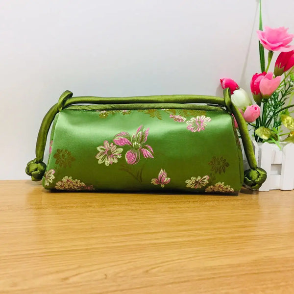 Jade Garden Embroidered Satin Shoulder Bag