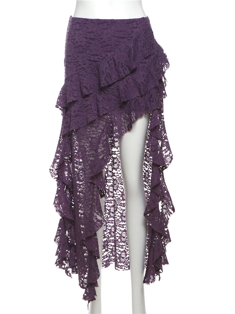 Arden Tassel Lace Asymmetrical Maxi Skirt One-piece