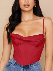 NewAsia Satin Corset Top Spaghetti Strap Lining Cowl Neck Boning Padded 2Layer Backless Zipper Bustier Sexy Crop Tops Women 2021