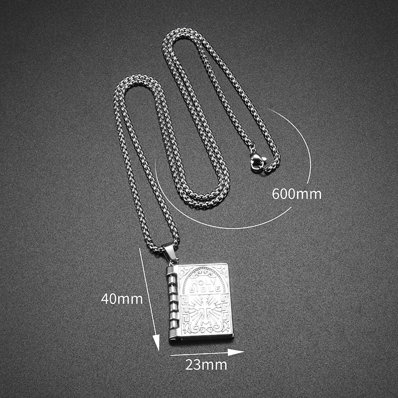 Man Woman Vintage Bible Cross Pendant Engraved Bible Book Necklace Christian Amulet Ornament Secondary image