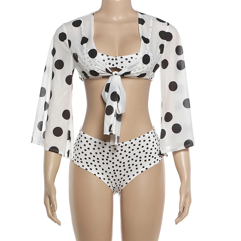 Colette Polka-Dot Bikini & Kimono Set Three-piece