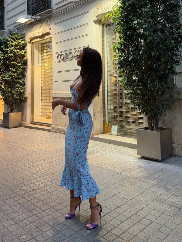 Delphine Floral Tie-Strap Bodycon Midi Dress