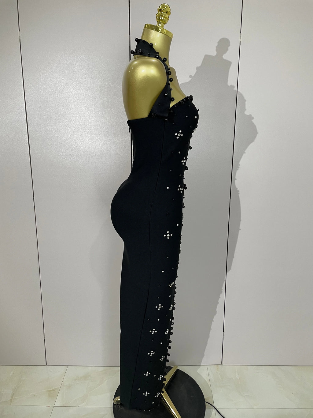 Giselle Rhinestone Pearl Bodycon Maxi Dress