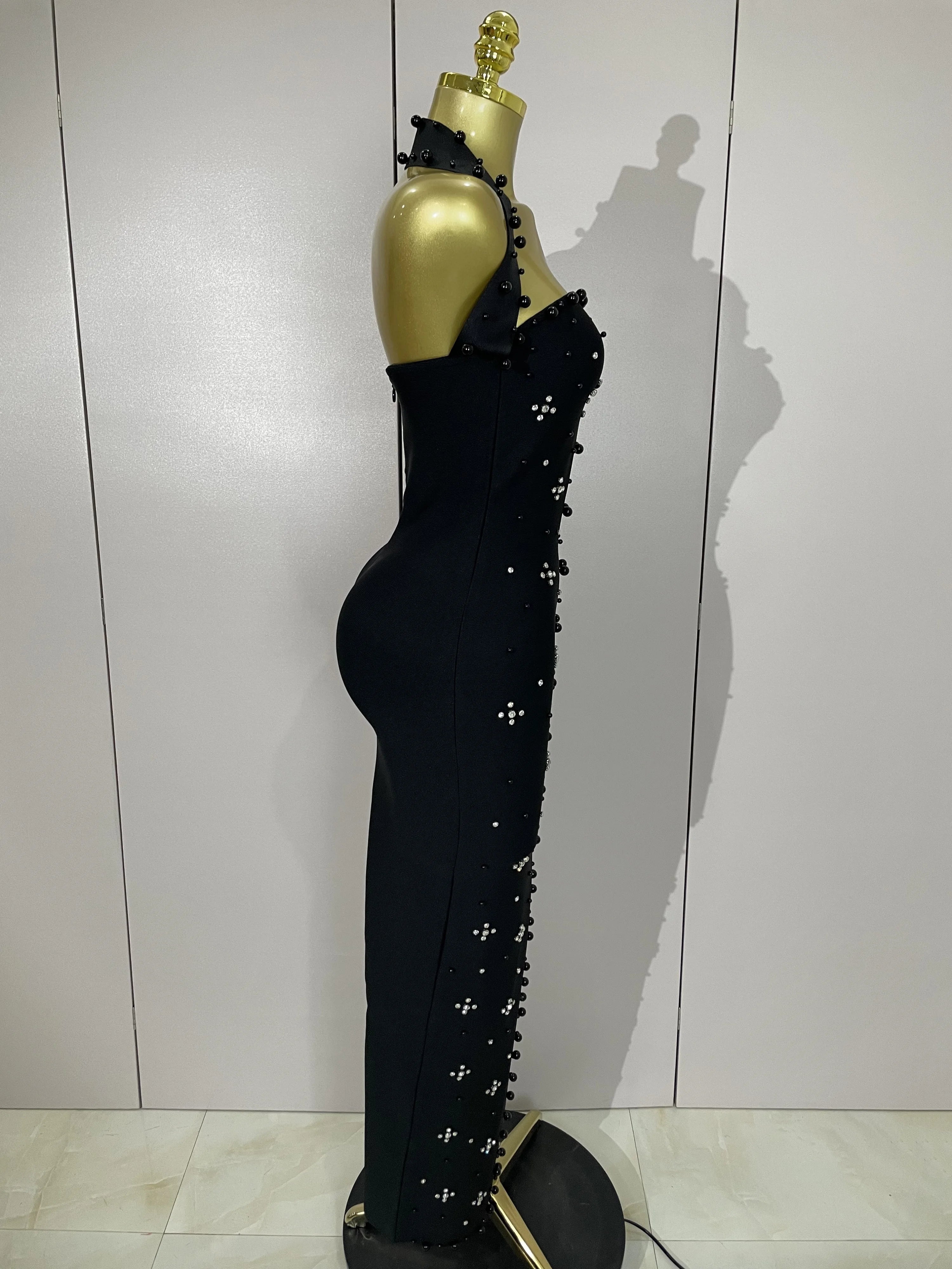 Giselle Rhinestone Pearl Bodycon Maxi Dress