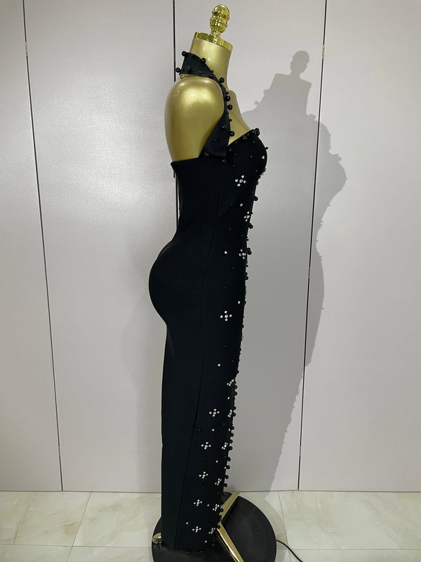 Giselle Rhinestone Pearl Bodycon Maxi Dress