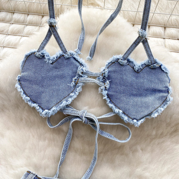 Sable Halter Denim Top & Shorts Two-piece