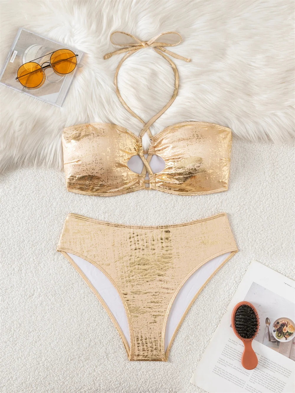 Odessa Metallic Drawstring Bandeau Bikini Two-piece Secondary image