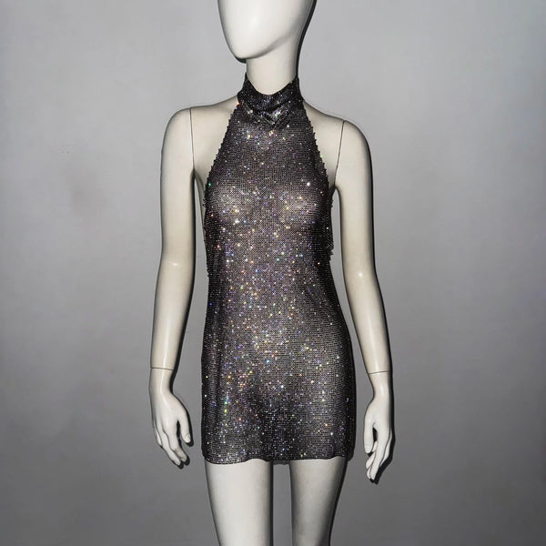 Faye Sparkling Metal Backless Mini Dress
