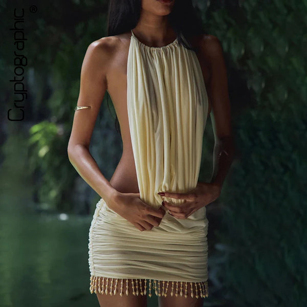 Aurelie Embellished Halter Cutout Mini Dress