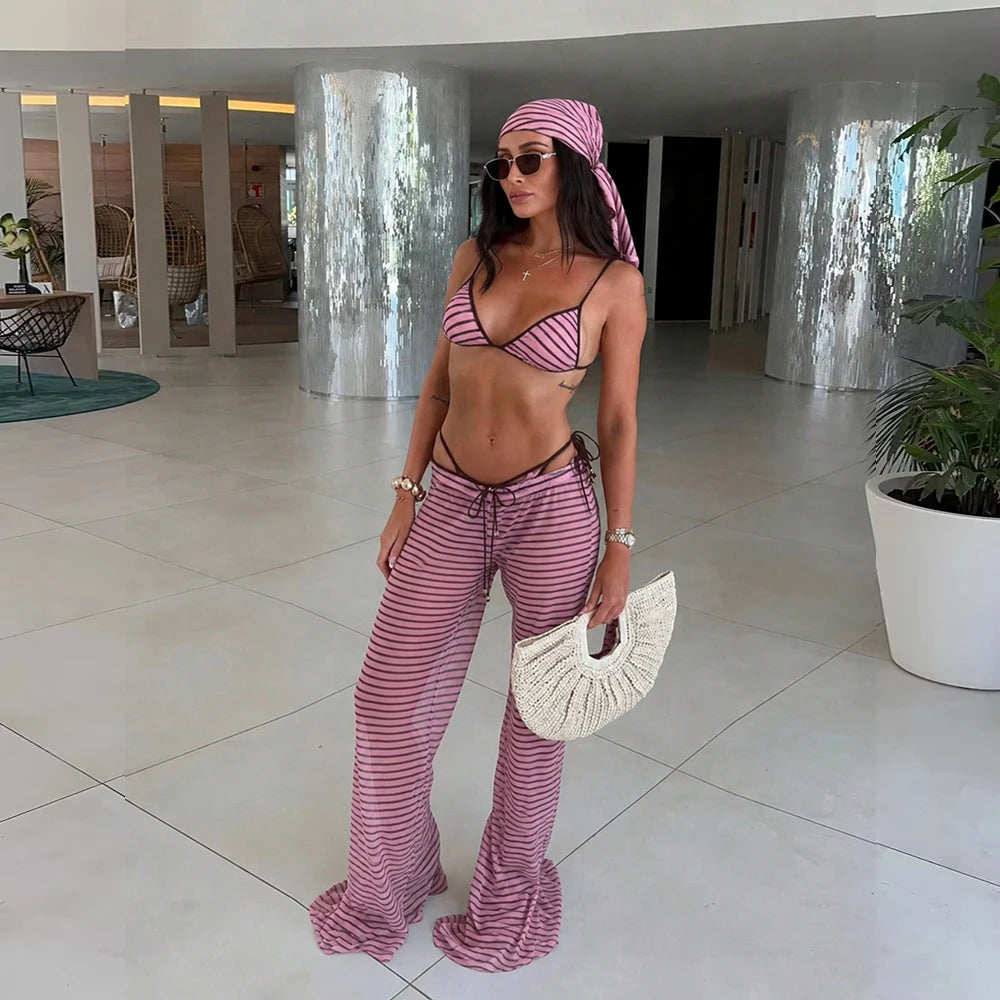 Zelena Printed Kimono Bikini Three-piece