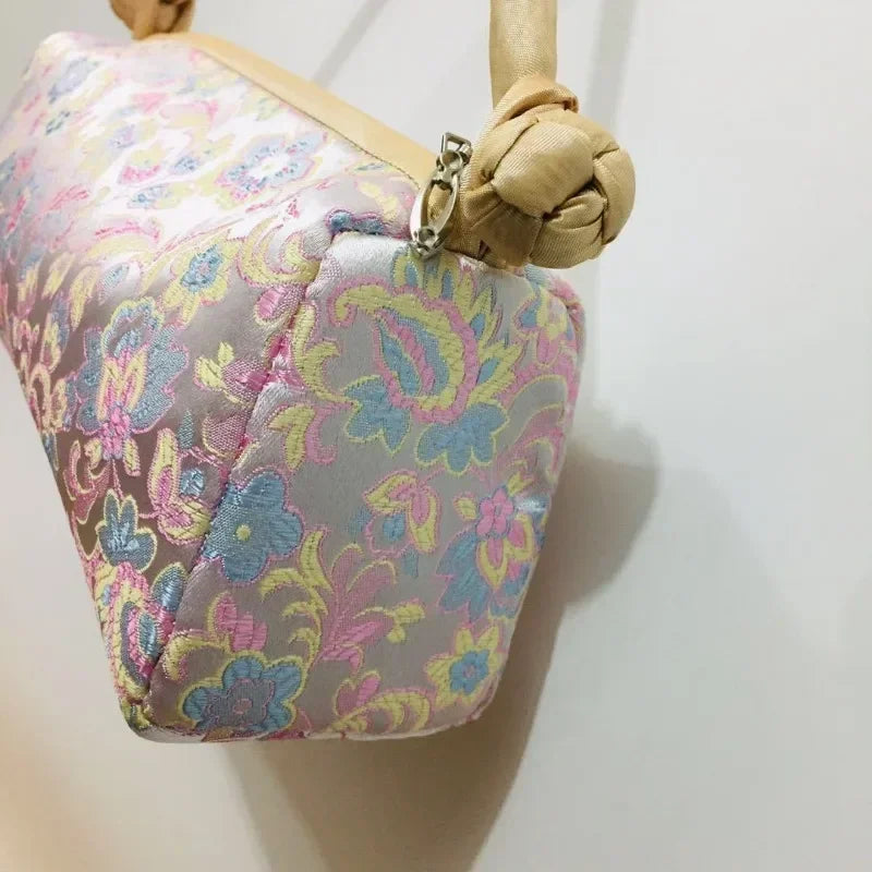 Jade Garden Embroidered Satin Shoulder Bag
