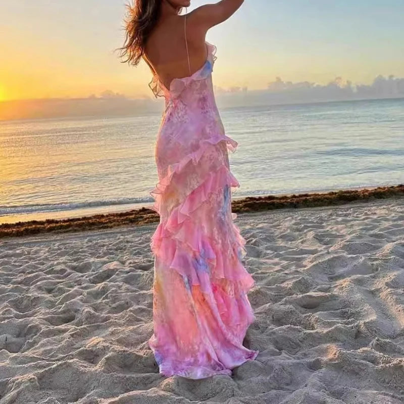 Noeline Floral Ruffle V-Neck Maxi Dress