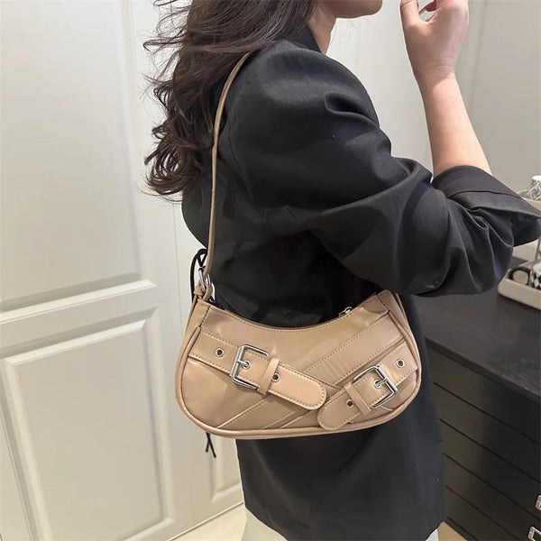 Y2K Vintage PU Leather Women Shoulder Bag Small Crossbody Bag Fashion Ladies Underarm Bag Clutch Purse and Handbag