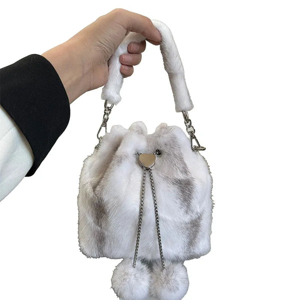 Y2K Bag Real Mink Bags Plush Handbag Fashion Designer High-End Luxury Tote Bag Puffy Bag Solid Soft Mink Shuolder Bag