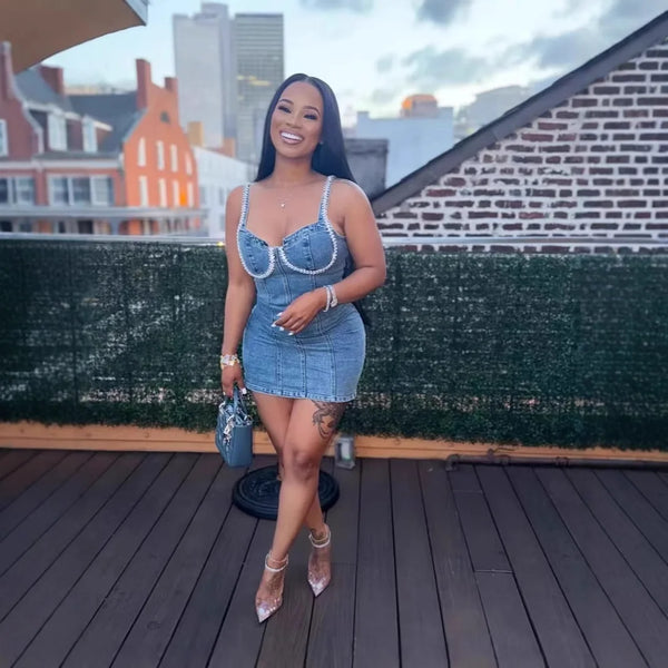 Marcella Fitted Denim Mini Dress