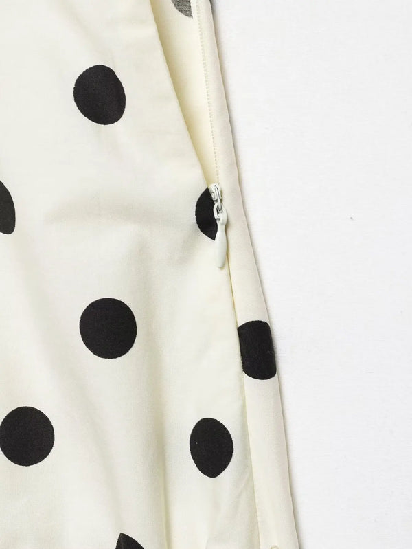 Women's Vintage Polka Dot Asymmetrical Hem Skirt White Black High Waist Drawstring Flowy Casual Midi Skirt Streetwear