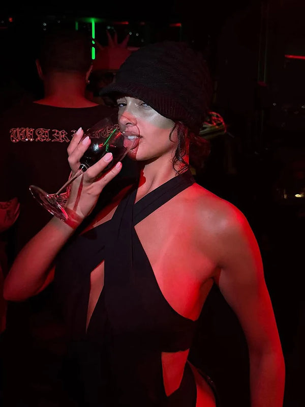 Valentina Noir Cross-Halter Apparel Top