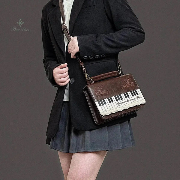 New Vintage Piano Shoulder Bag Womens Brown Crossbody Bag Y2k Girls Transparent Ita Bag Personalized Backpack Aesthetic Handbags