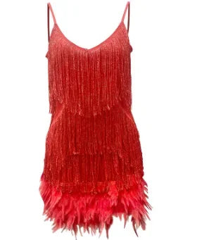 Ottoline Shimmer Fringe Feather-Hem Cami Bodycon Mini Dress