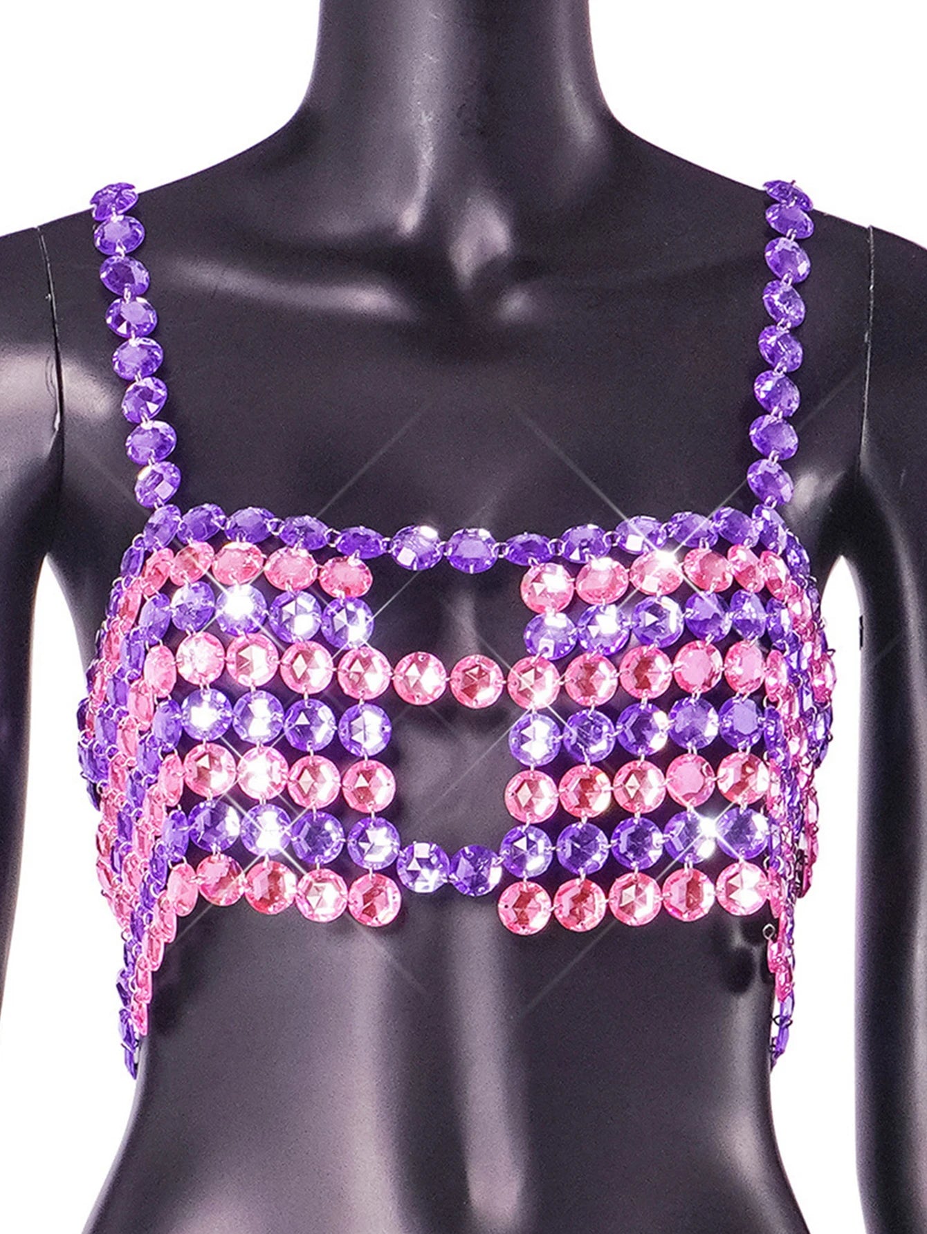 Sexy see through metal rhinestone Crop top women 2026 summer halter beach party tank top night Club rave outfits y2k womens Tops