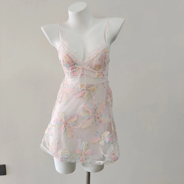 Ophira Lace-Trim Mesh Nightdress & Panty Lingerie Two-piece