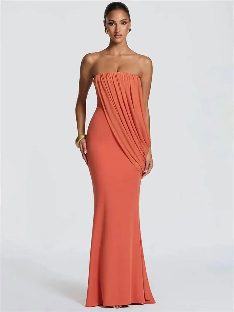 Valentina Draped Strapless Mermaid Maxi Dress