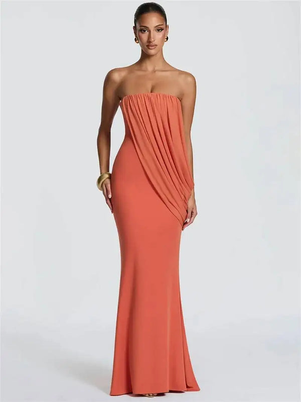 Valentina Draped Strapless Mermaid Maxi Dress