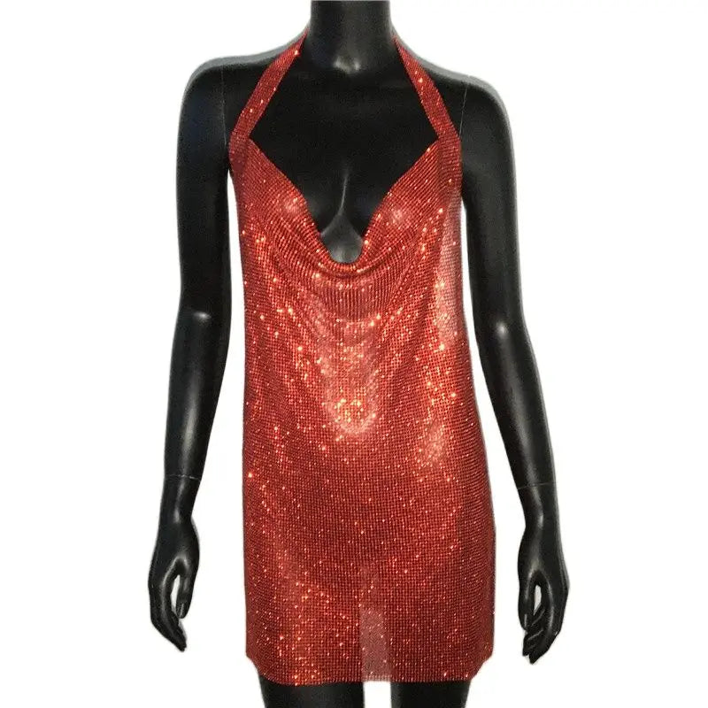 Evangeline Rhinestone Backless Bodycon Mini Dress