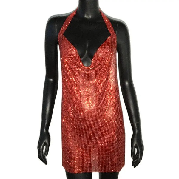 Evangeline Rhinestone Backless Bodycon Mini Dress