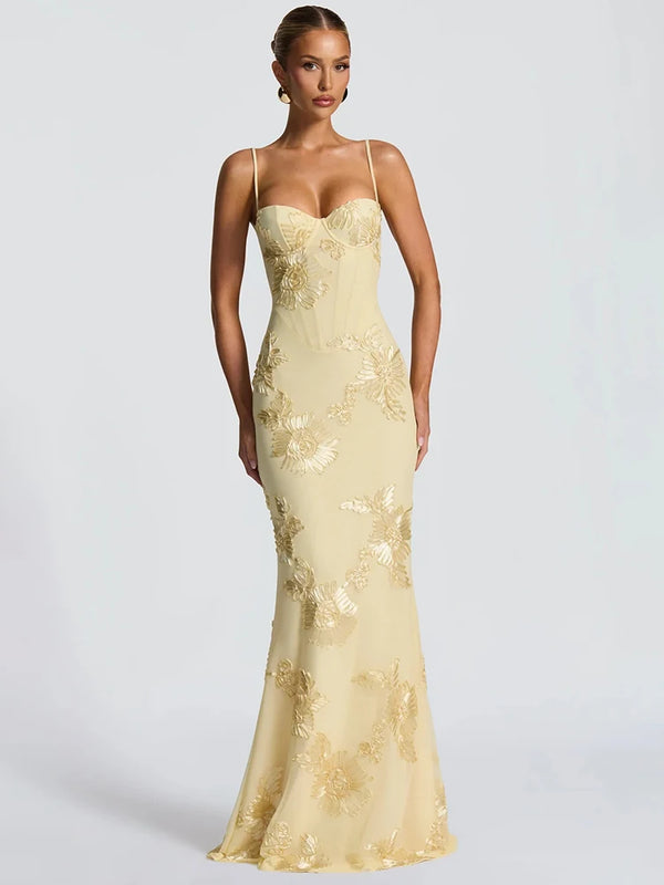 Liliana Floral Appliqué Backless Maxi Dress