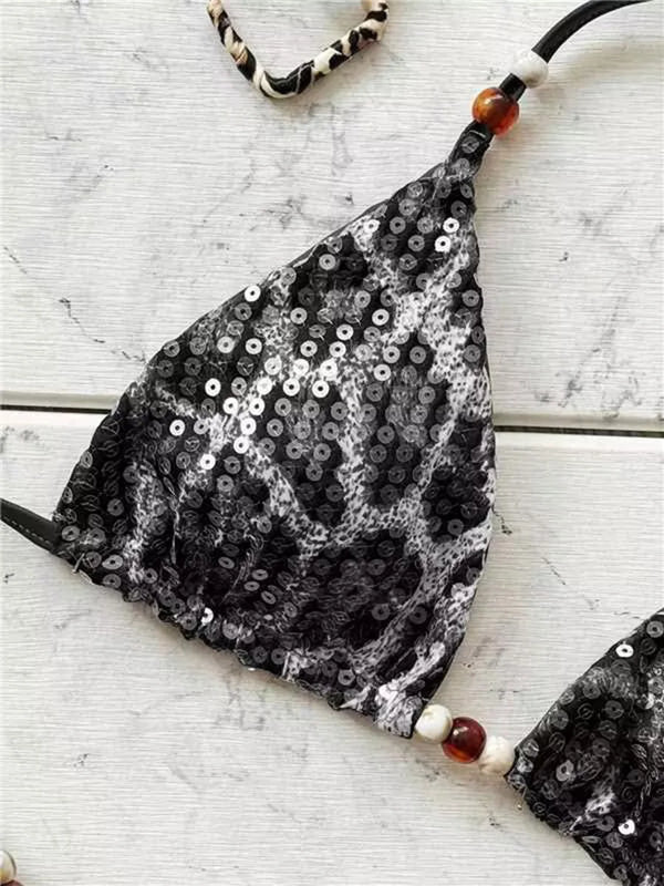 Rhea Sequin Leopard Halter Bikini Two-piece