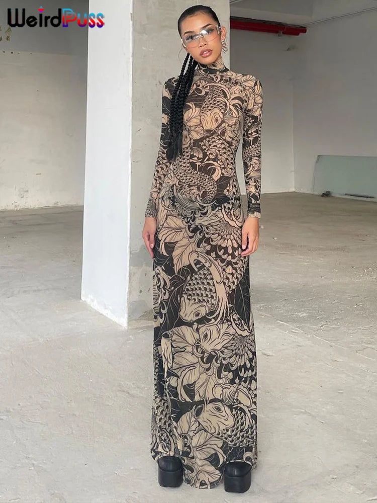 Jenny Midnight Dragon Long Sleeve Maxi Dress