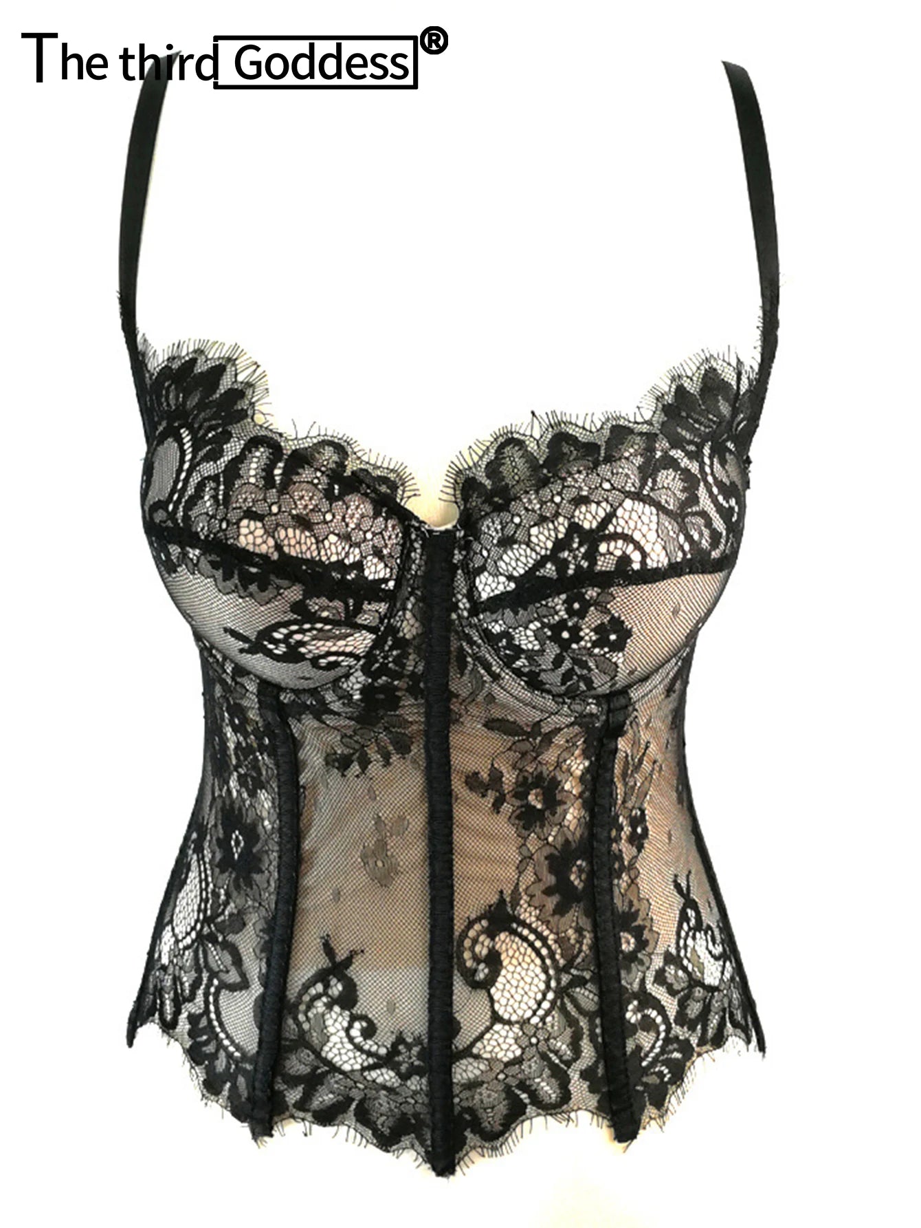 Sexy see through black lace corset crop top women clothing cropped summer club party tube tops woman halter tank top bustier bra