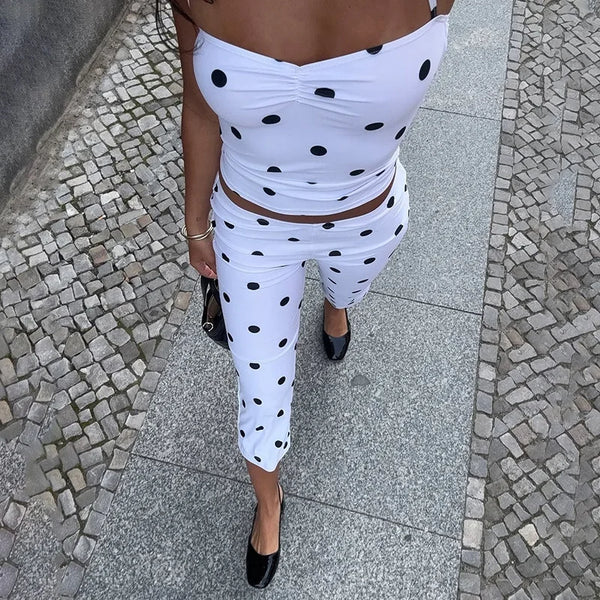 Demi Polka-Dot Halter Capri Pants Set Two-piece