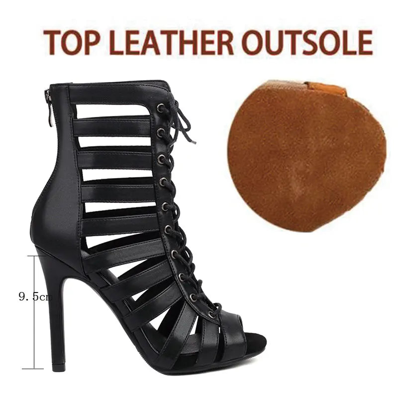 Ondine Lace-Up Cut-Out Peep-Toe Ballroom Dance Boots