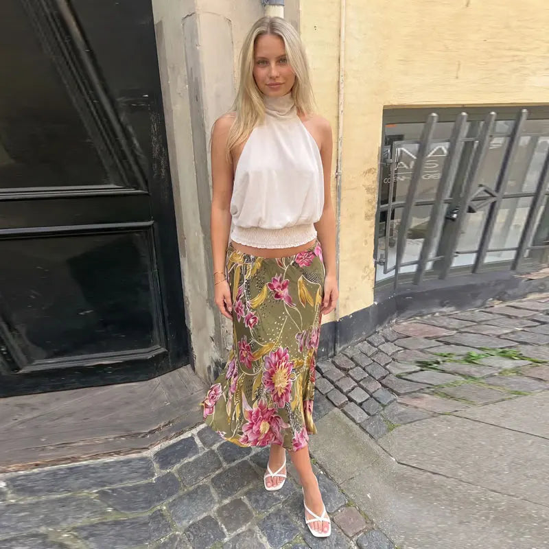 Romy Floral Satin Maxi Skirt One-piece