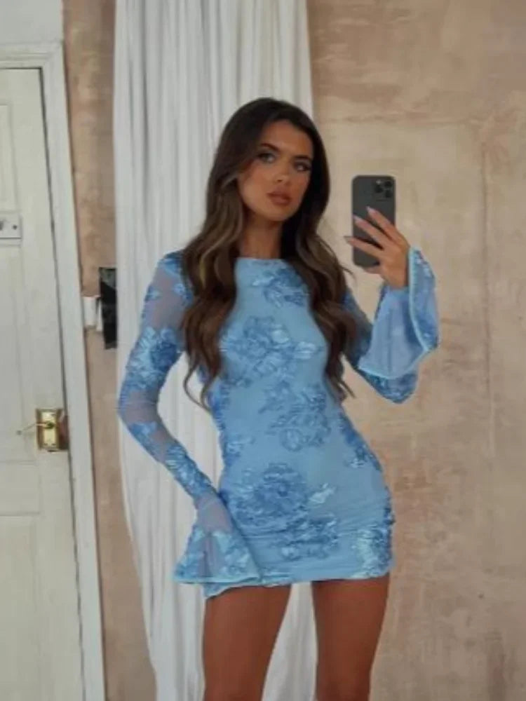 Isla Embroidered Long-Sleeve Mini Dress