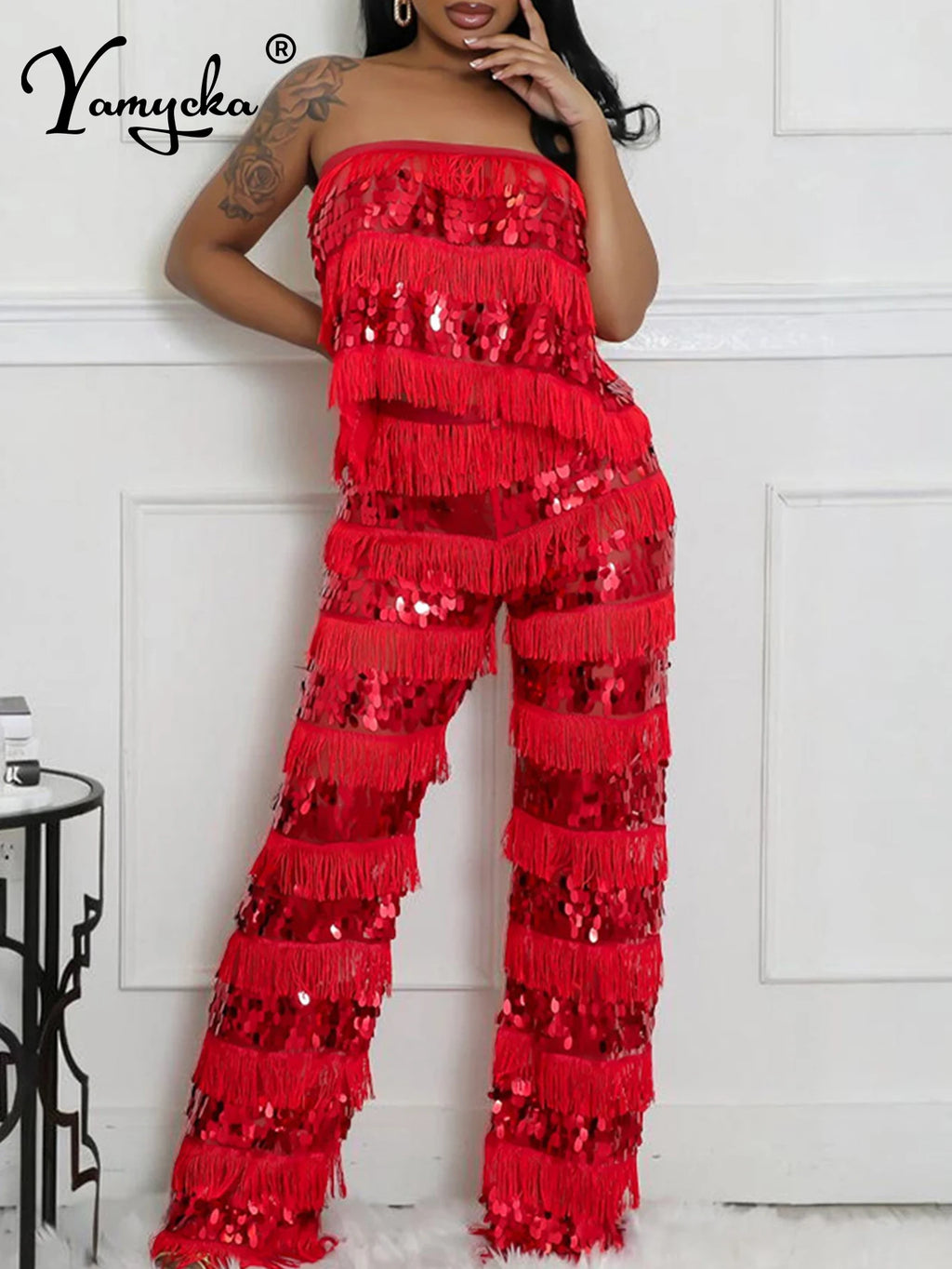 Melisande Sequin Wide-Leg Jumpsuit One-piece