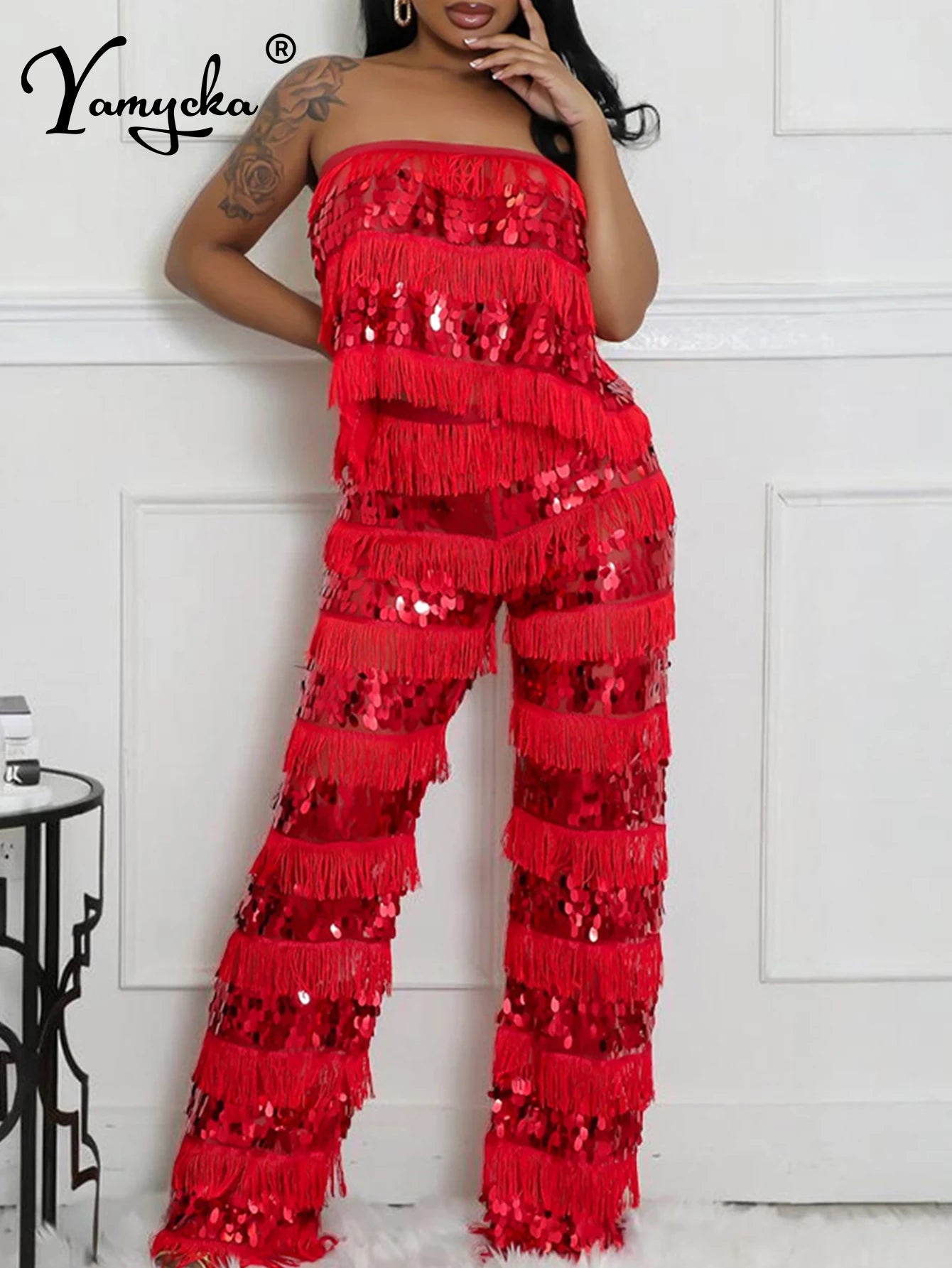 Melisande Sequin Wide-Leg Jumpsuit One-piece