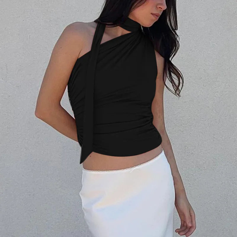 Valentina Ruched Halter Scarf Top