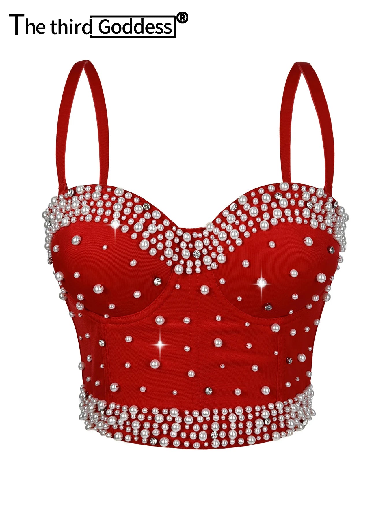 Sexy pearl rhinestone corset crop top women summer club party tops for woman clothes cropped halter tank top hotwife streetwear