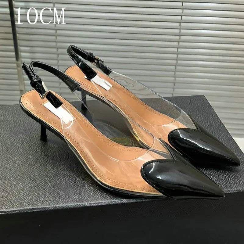 Heart-Shaped Transparent High-Heeled Sandals For Women Summer Fairy Style Pointed-Toe Low-Heeled Women'S Shoes Sexy Party Pumps
