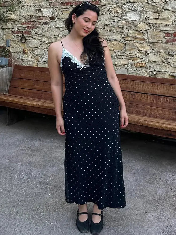 Althea Lace-Panel V-Neck Maxi Dress