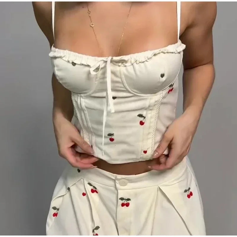 Valentina Striped Lace-Up Tube Top & Wrap Wide-Leg Pants Two-piece