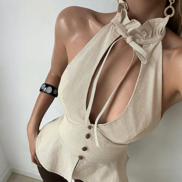 Odette Button Halter Crop Top One-piece
