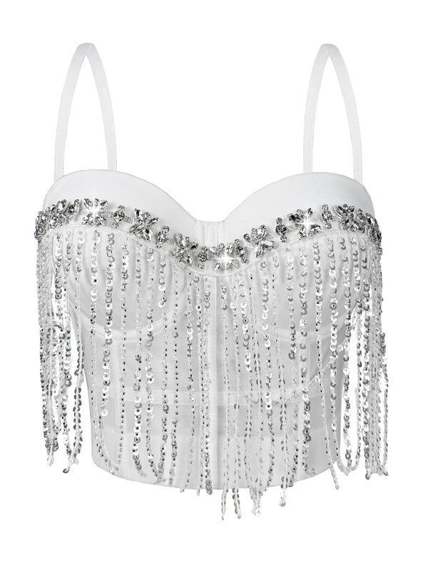 Dahliana Sequin Rhinestone Corset Crop Top