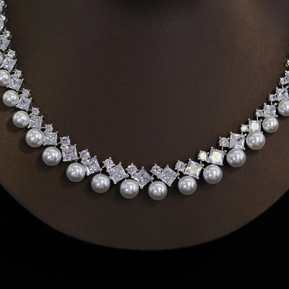 Ianthe Pearl Crystal Necklace & Earring Jewelry Set