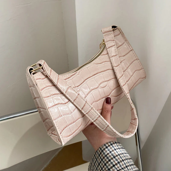Coralie Croc-Embossed Faux-Leather Baguette Shoulder Bag